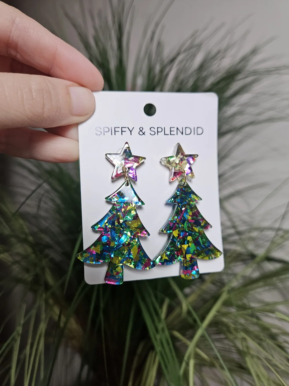 Multicolor Glitter Christmas Tree Drop Earrings